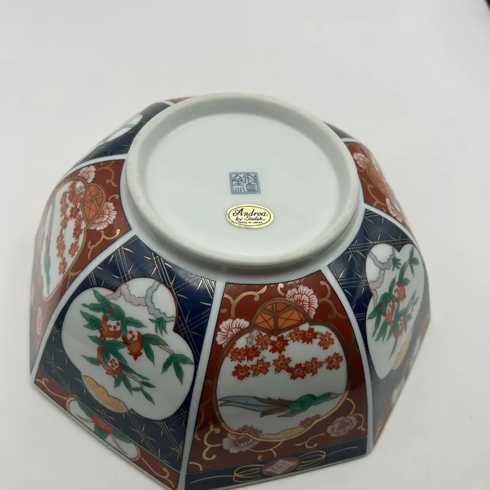 Vintage Andrea by Sadek Octagon Bowl Japanese Imari Style Gold Gilded 8‎ sided